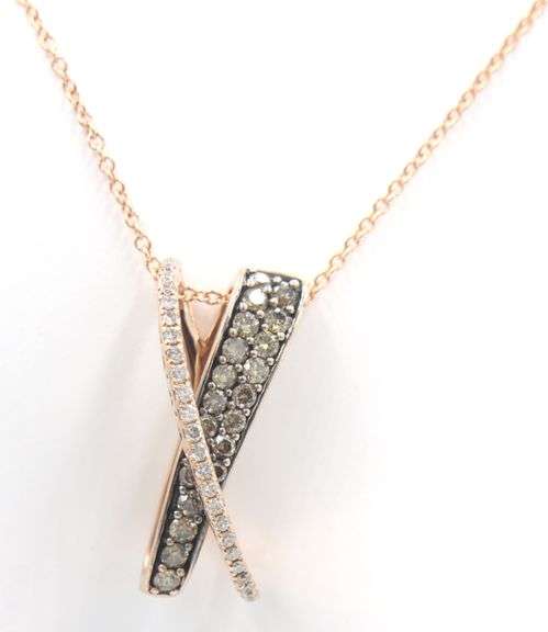 14kt Rose gold LeVian fancy brown diamond crossover pendant on chain