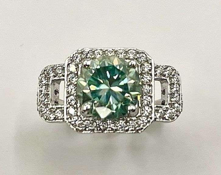 14 K White Gold Plate Dazzling 4.3 Ct Paraiba Green  Fire Moissanite Ring
