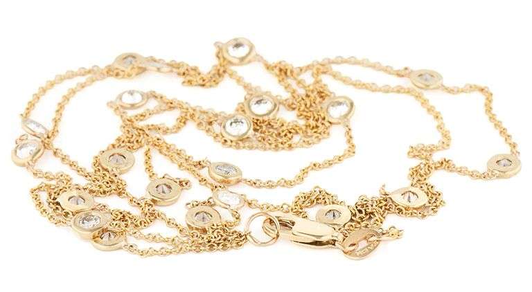 Italian 2.10ctw Round Diamond by the Yard Station Necklace in 14K