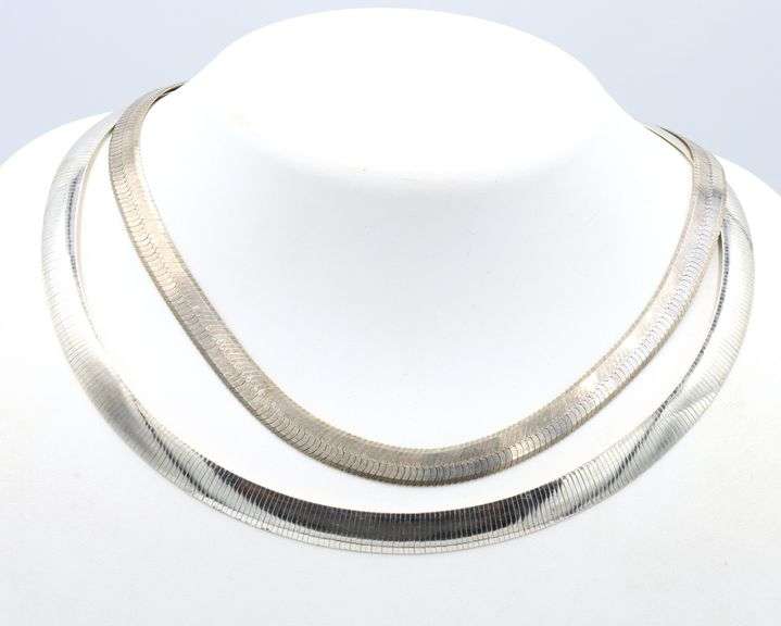Group lot of 2 Vintage 925 sterling silver omega necklaces