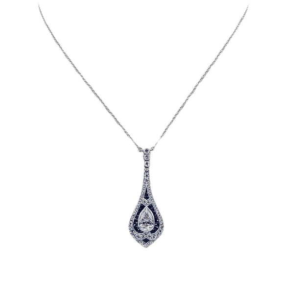 18k (750) White Gold - Natural VVS-VS Diamond & Sapphire: Pendant and Chain