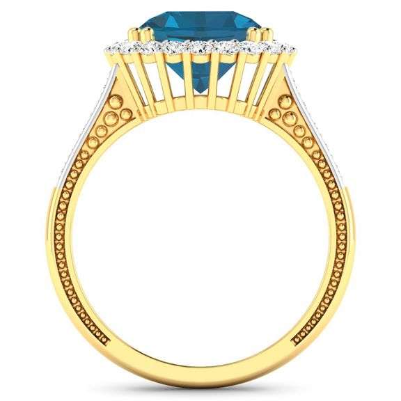 14KT Yellow Gold 2.9ctw London Blue Topaz and Diamond Ring