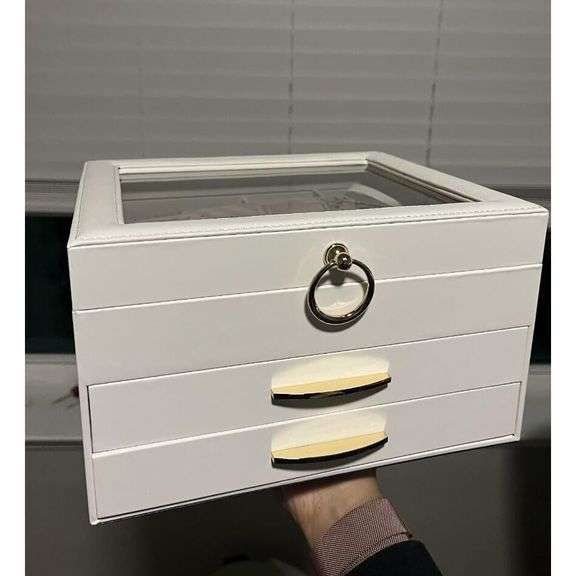 3-Layer Jewelry Box with Glass Lid and Drawers