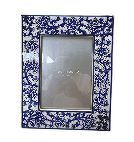 Pair of Blue and White Ceramic 5x7 Photo Frames Chinoiserie Style