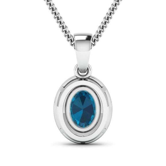14KT White Gold 1.10ct London Blue Topaz and Diamond Pendant with Chain