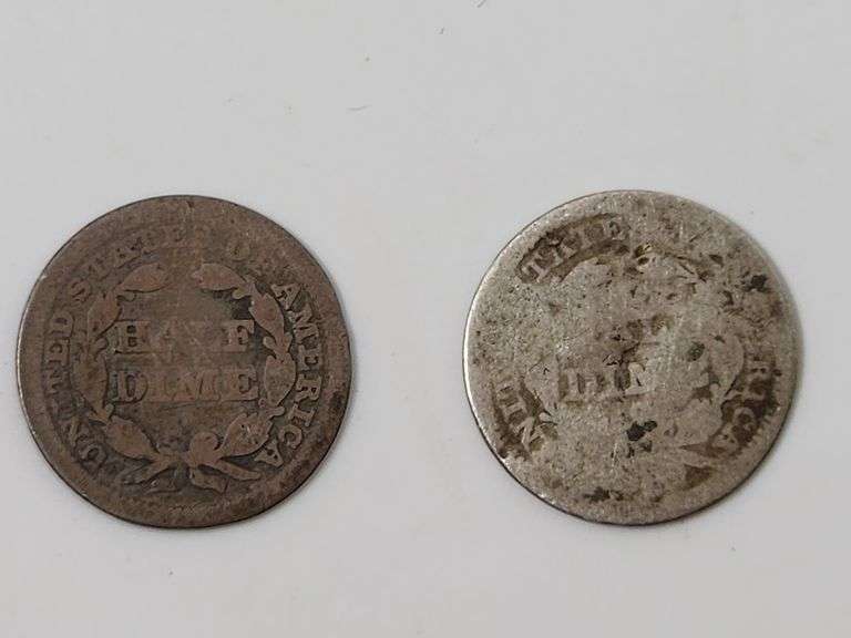 2x 1841 Seated Liberty Half Dimes, Circulated