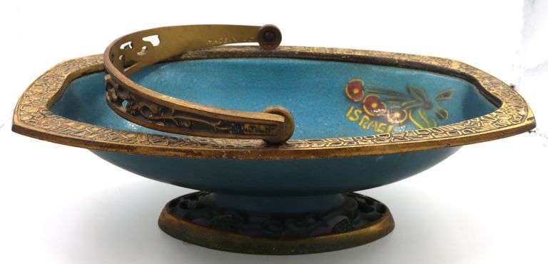Vintage Judaica brass and Enamel fruit candy dish with handle