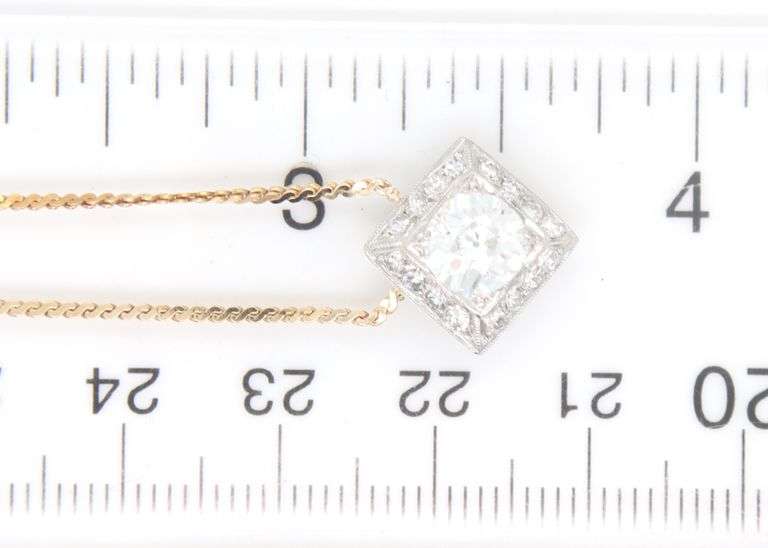 14kt Yellow gold 0.95ct European cut diamond necklace
