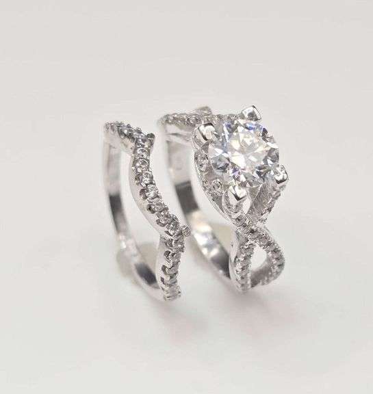 14 Kt White Gold Plate 2 Band Stackable 2.65 Ct Lab Simulated Diamond Ring Set.