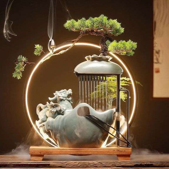 Ceramic Tabletop Waterfall with Mist & LED Light