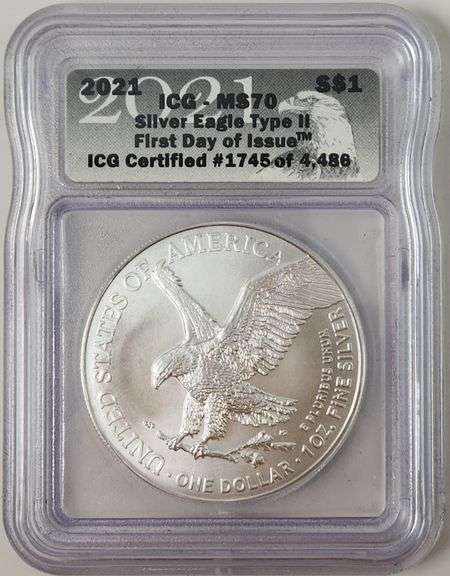 MS70 2021 American Silver Eagle Type 2 ICG In Wood Box