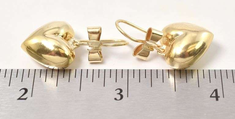 Gorgeous Heart Dangle Earrings in 14K Yellow Gold