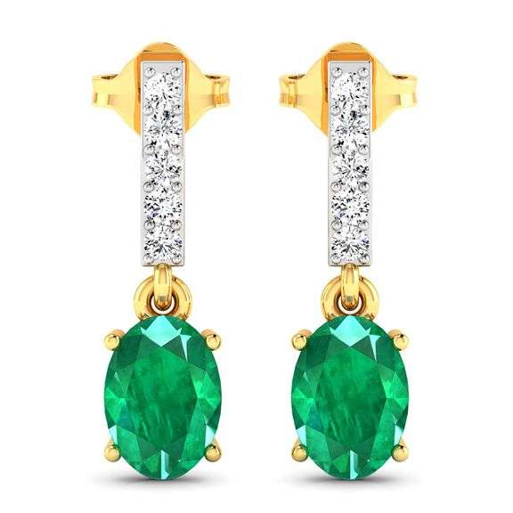 14KT Yellow Gold 1.12ctw Zambian Emerald and Diamond Earrings