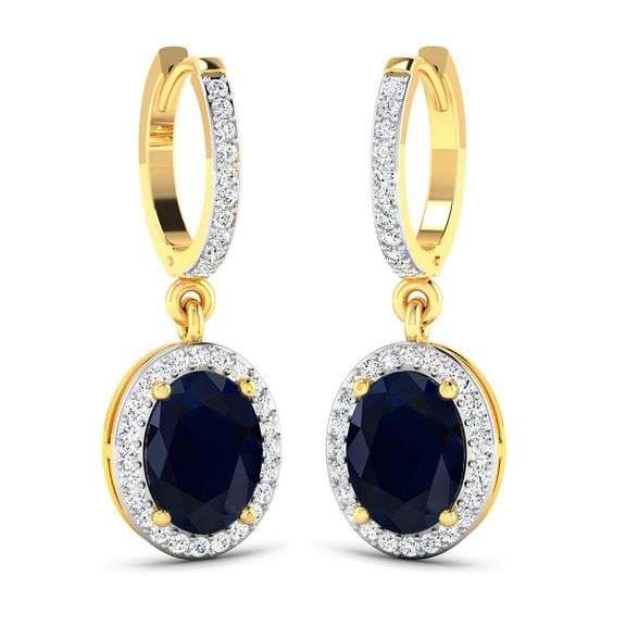 14KT Yellow Gold 2.6ctw Blue Sapphire and Diamond Earrings