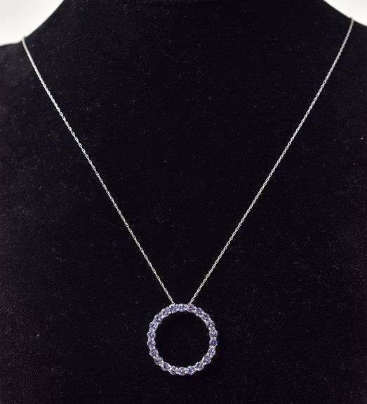 Amazing Iolite Circle Pendant Necklace in 10K Yellow Gold