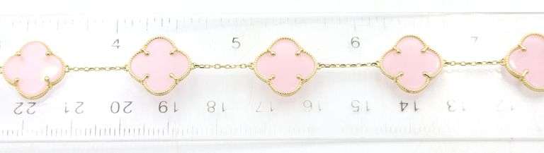 Precious 14K Yellow Gold Pink Gemstone Clover Leaf Motif Bracelet