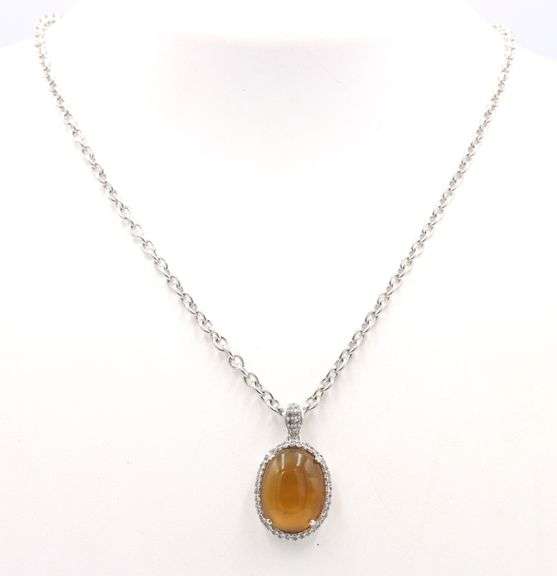 Darling Sterling Silver Feldspar and Colorless Sapphire Gemstone Pendant Necklace
