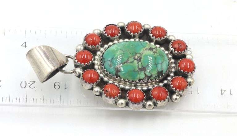 Lot of 3 Vintage 925 sterling silver Turquoise and Coral pendants