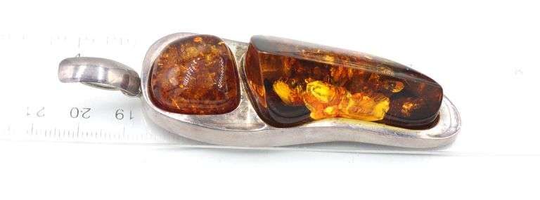 Group lot of 3 Vintage 925 sterling silver Amber pendants
