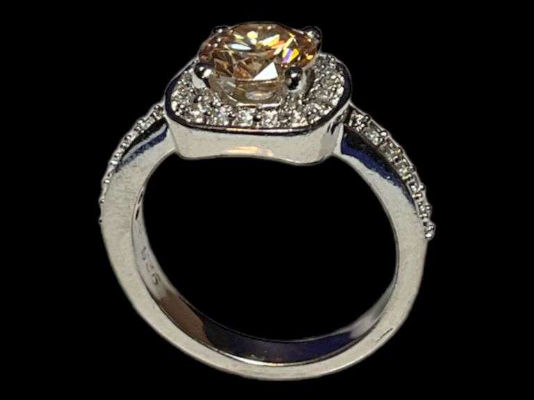 14 K White Gold Plate Bright 3.25 Ct Yellow Fire Moissanite Ring