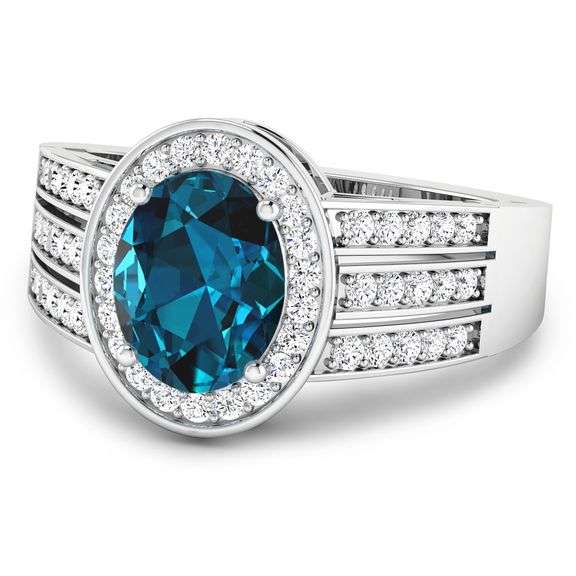 14KT White Gold 1.9ctw London Blue Topaz and Diamond Ring