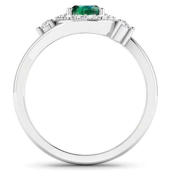 14KT White Gold 0.56ctw Zambian Emerald and Diamond Ring