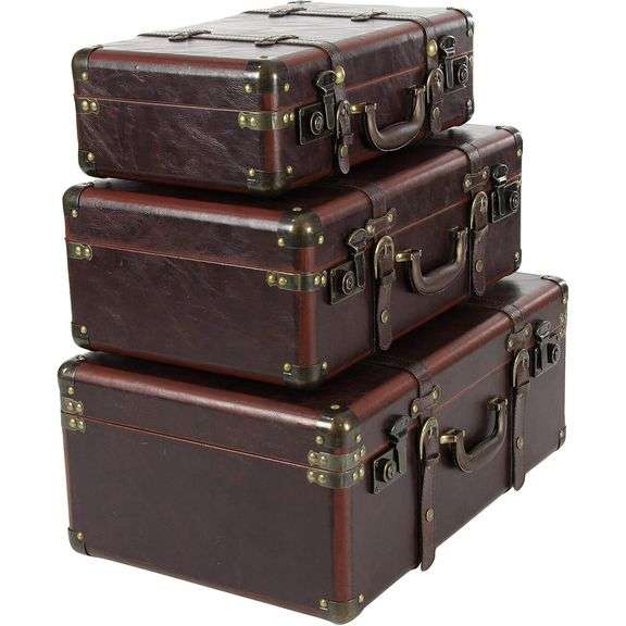 Set of 3 Vintage Faux Leather Nesting Trunks