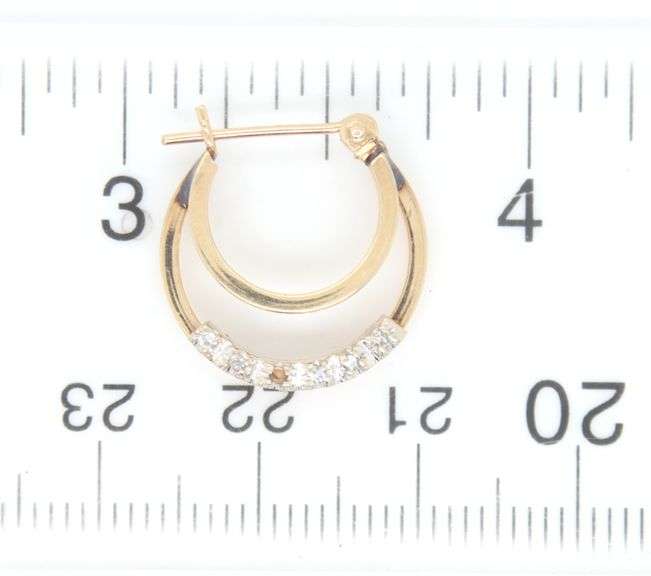 14kt Yellow gold double hoop diamond earrings