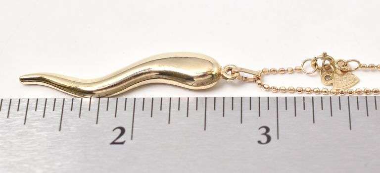 Impressive 14K Cornicello Italian Horn Pendant Necklace