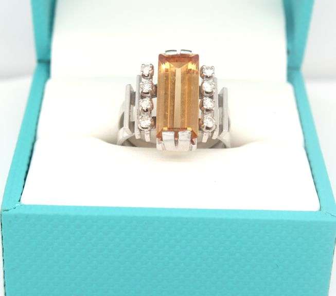 Vintage Fine Quality Large Topaz and Diamond Accent Ring