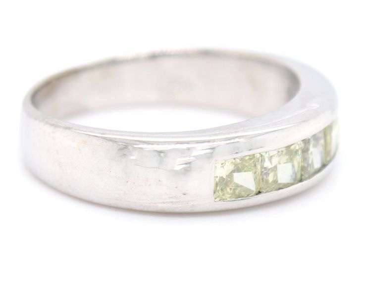 14kt White gold 1.15ctw light fancy yellow princess cut diamond band