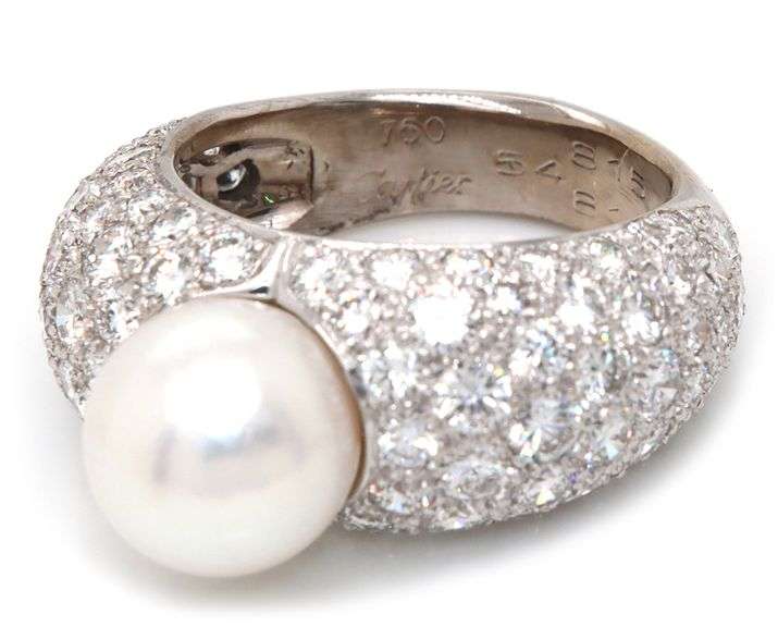 Cartier Juliette Cultured Pearl and Diamond Ring in 18K