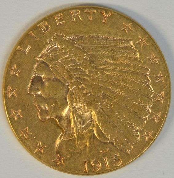 Exceptional Mint State 1915 US $2.50 Indian Gold Piece