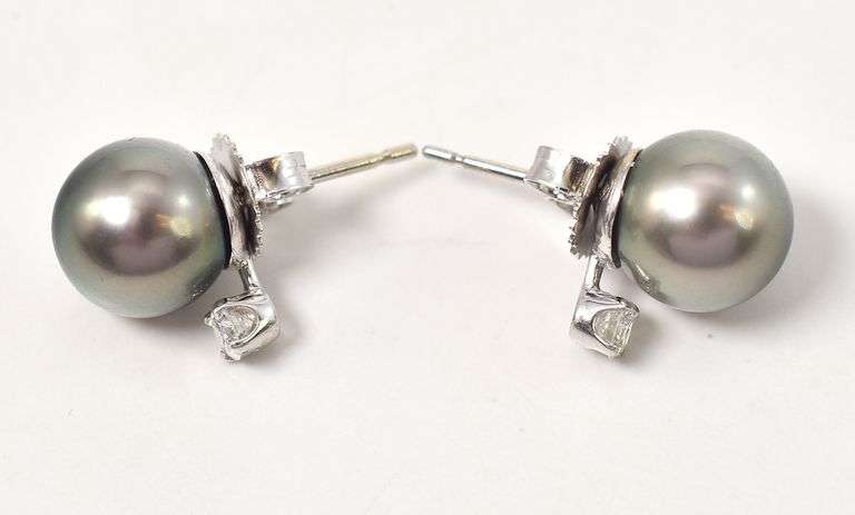 Dreamy Tahitian Pearl and Diamond Earrings in 14K White Gold