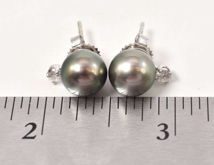 Dreamy Tahitian Pearl and Diamond Earrings in 14K White Gold