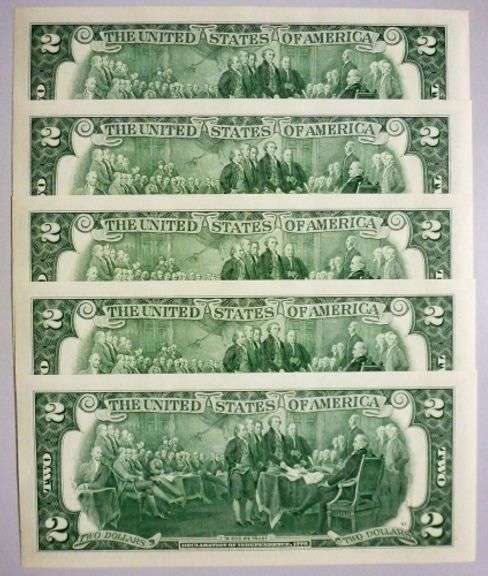 (5) Superb Crisp 2017A $2 Star Replacement Notes San Francisco-Consecutive!