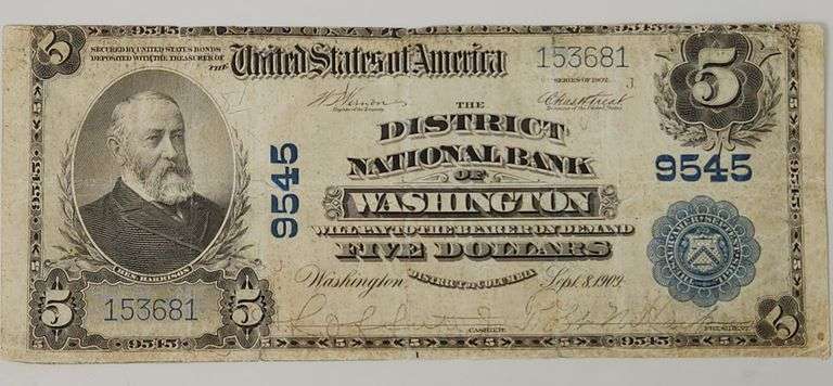 1902 $5 Dollars - National Bank Of Washington, Circulated