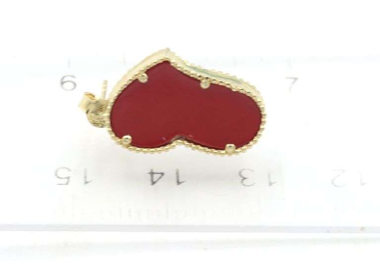 Lovely 14K Yellow Gold Coral Heart Shaped Earrings