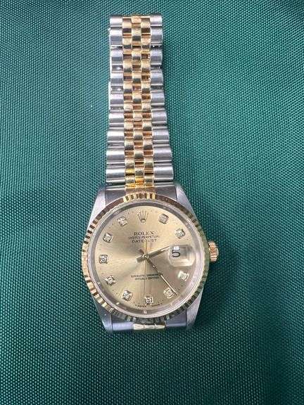Rolex Men's Two-Tone Datejust 36mm with Sapphire Crystal, Champagne Dial, Fluted Yellow Gold Bezel –