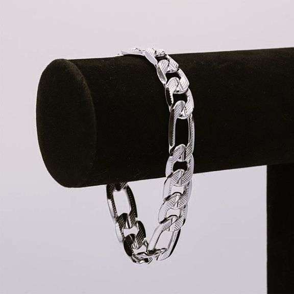 Sharp 35 Gram .925 Tri_Layered Sterling Silver Italian Figaro Bracelet