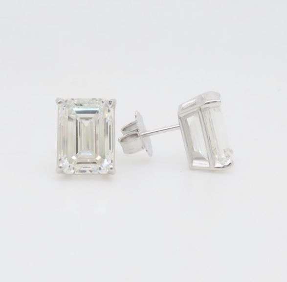 Stunning Certified 7.13CTW Emerald Cut Diamond Studs