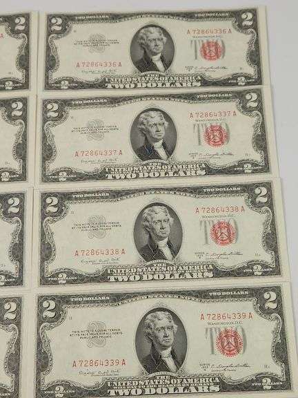 (8) 1953 B $2 Red Seal Consecutive Bills, Higher Quality