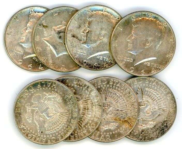 8 Silver Kennedy Half Dollars from 1964