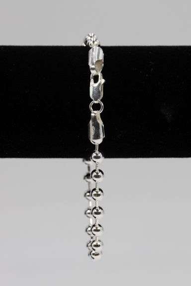 Sterling Silver Italian Ball Bead Chain 5mm 925 Italy New Dog Tag Bracelet 7"