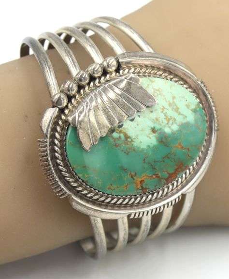 Wide Vintage 925 sterling silver Turquoise cuff bangle
