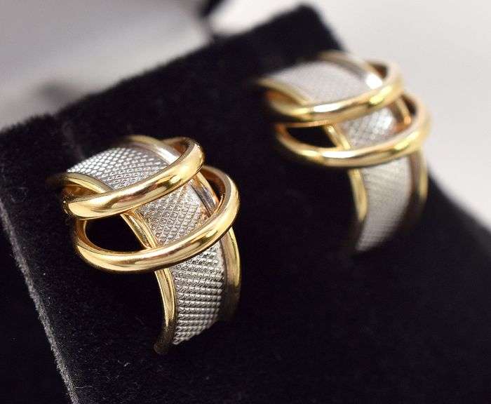 Fantastic Pair of J-Hoop Earrings in 14K Two-Tone Gold