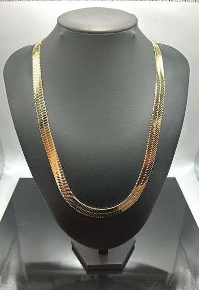 Huge 127.7 Gram 14 K Gold Plated Tri-Layered Herringbone Necklace