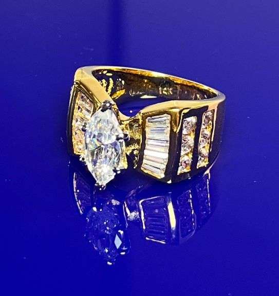 Ladies Sparkling 14 Kt Tri-Layered Yellow Gold Plated Rare 3.35 Ct Marquis Cut Lab Simulated Diamond