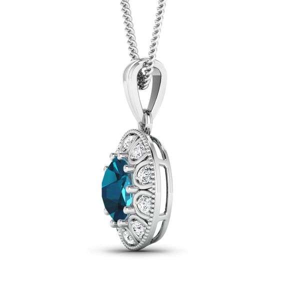 14KT White Gold 2.05ctw London Blue Topaz and Diamond Pendant