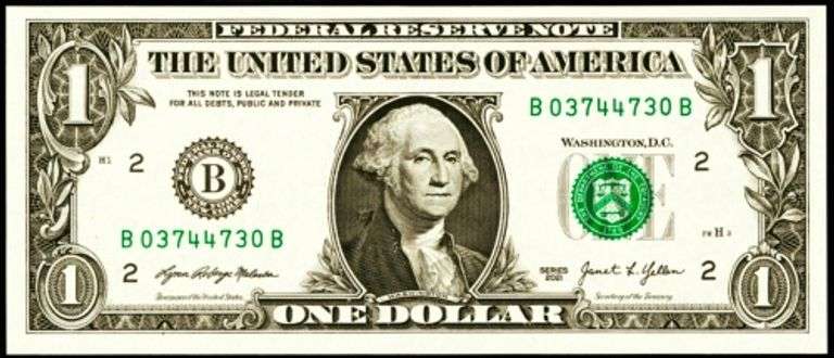 Superb Crisp 2021 $1 Note NY Fancy Radar Serial Number 03744730!